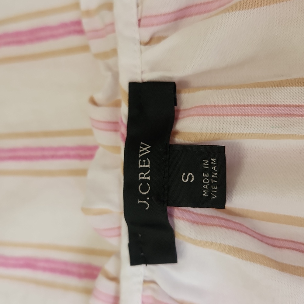 J. Crew Ruffle Neck Tie-Front Striped Blouse Cotton Popover Pink Tan Small - Picture 5 of 13
